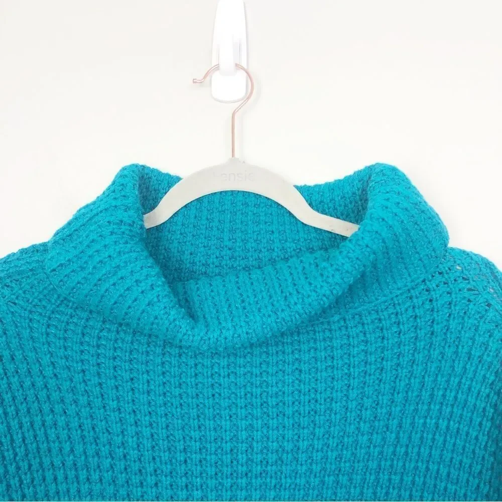 FREE PEOPLE | Park City Chunky Knit Teal Cowl Neck Sweater Women’s Size Medium - Picture 6 of 12